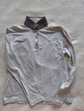 Chervo Light Gray Long Sleeve Golf Polo Equestrian Show Shirt Houndstooth Sz M